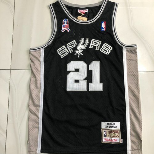 NBA 21 Duncan Spurs 2001-02 throwback authentique Maillot noir